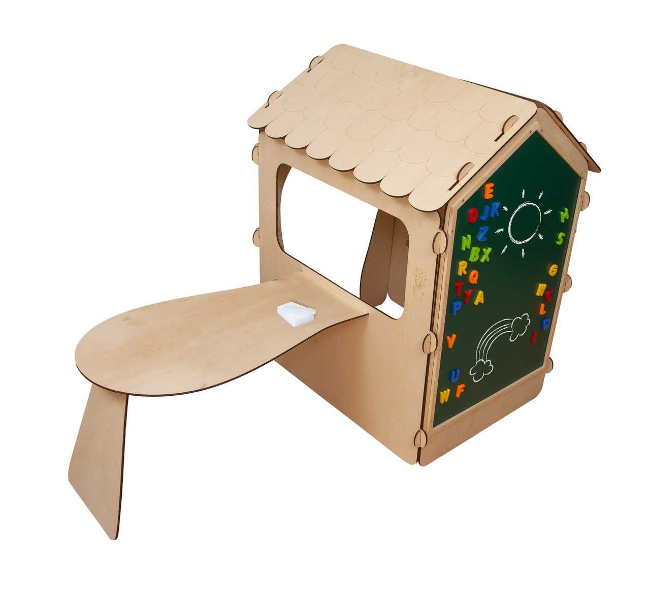 DOMEK Ogrodowy dla DZIECI Drewniany STOLIK Tablica Kredowa 86x137x105