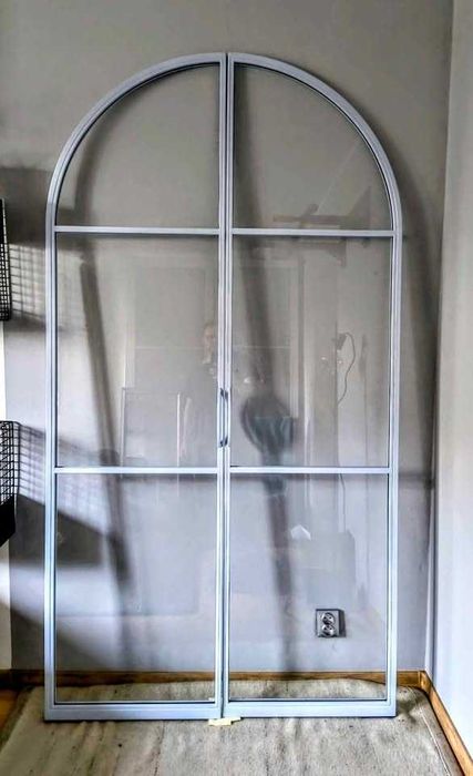 Drzwi stalowe szklane łuki zawias pivot, nowe