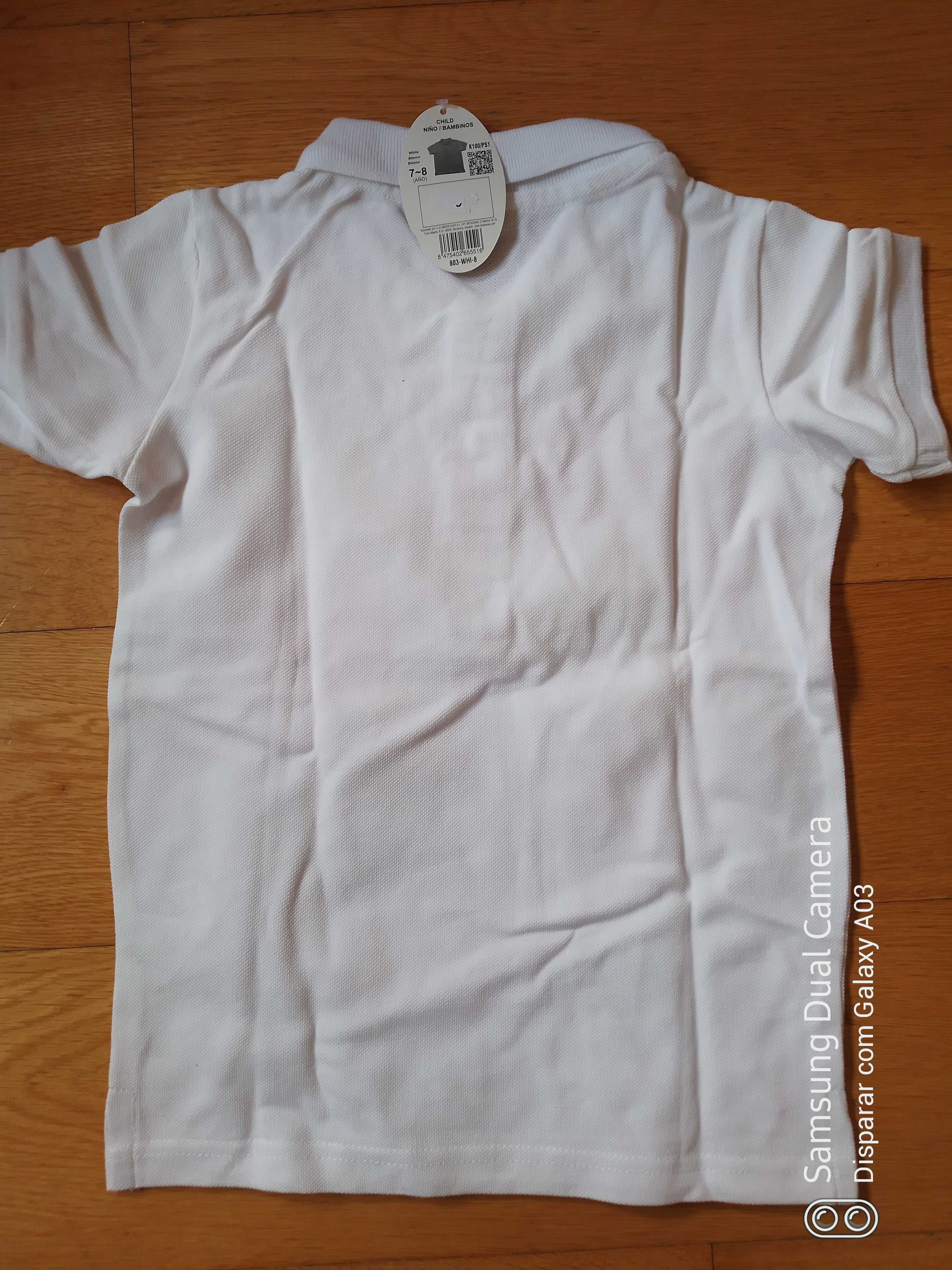 Polo branco para menina / menino - NOVO - 7/8 anos