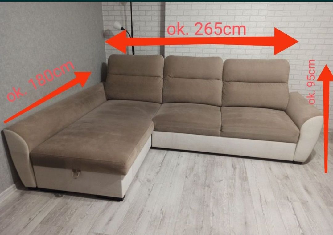 Narożnik L z funkcją spania oraz pojemnikiem