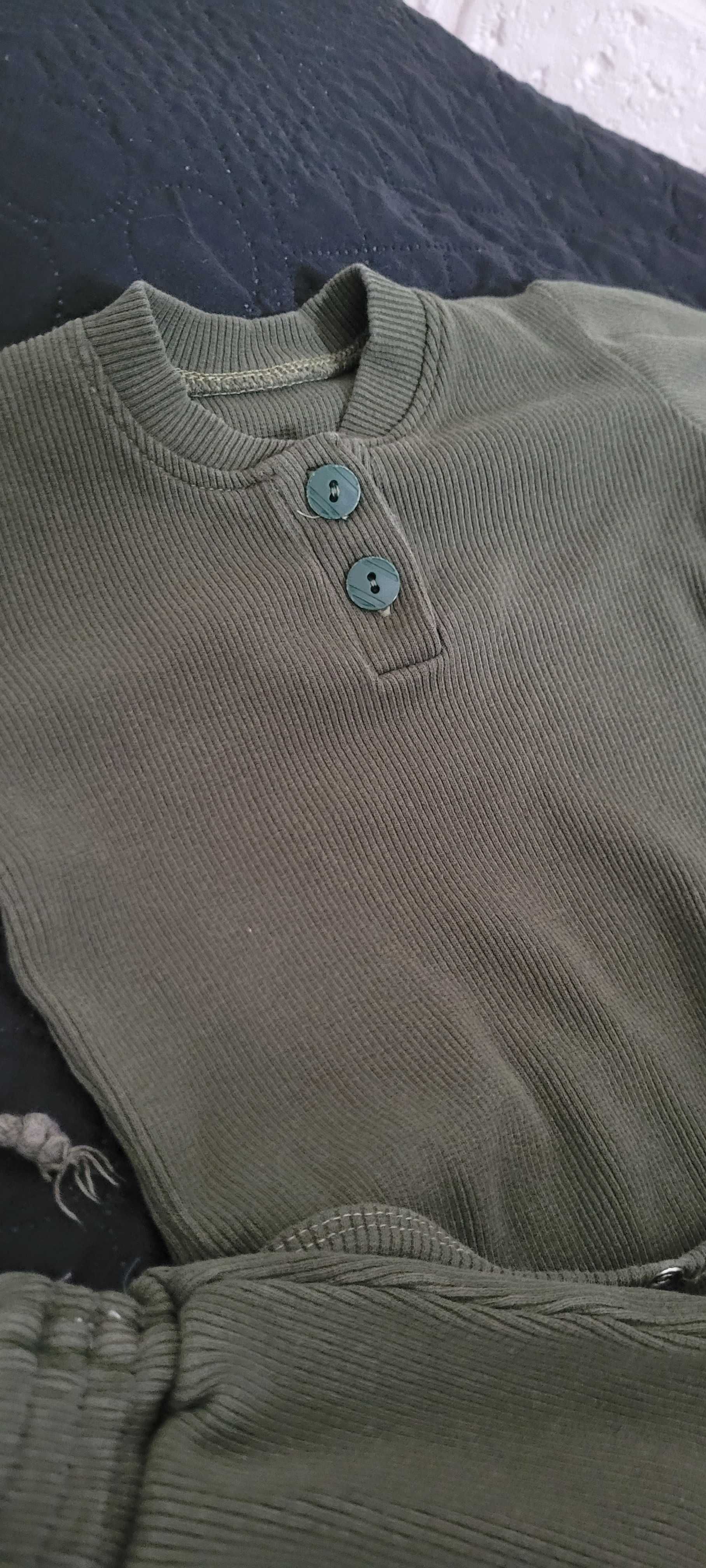 Dresik komplet prążek 62/68 khaki body spodnie