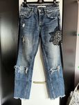 spodnie jeansowe jeansy mom fit baggy luzne 34 zara xs przetarcia