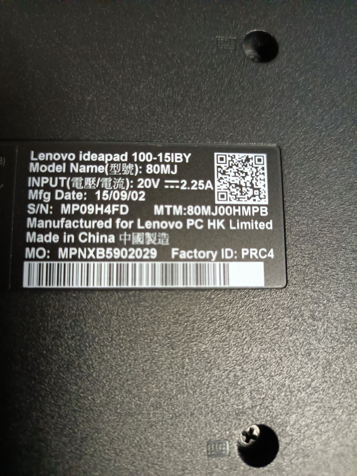 Laptop Lenovo Ideapad 100-15IBY