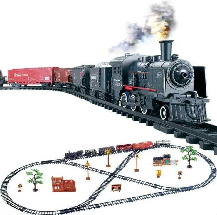 Железная дорога с паровозом Rail King, с дымом, звуком, светом, Новая