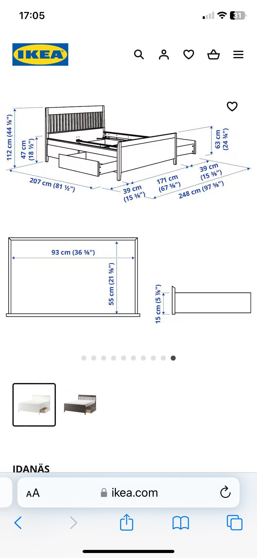 Cama de casal com 4 gavetas IKEA