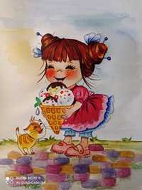 Картина аквареллю" Дівчинка з морозивом"