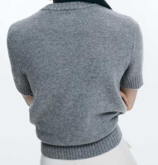 Szary wełniany top sweter z krótkim rękawem na guziki H&M Premium S