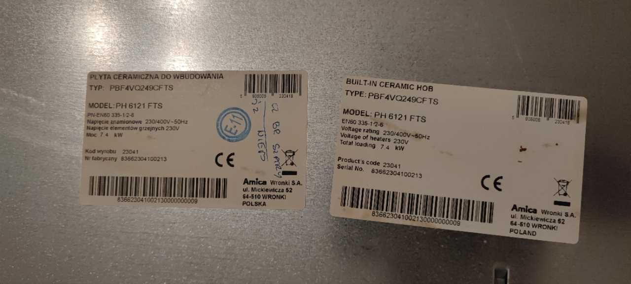 Płyta ceramiczna Amica PH-6121FTS częściowo uszkodzona