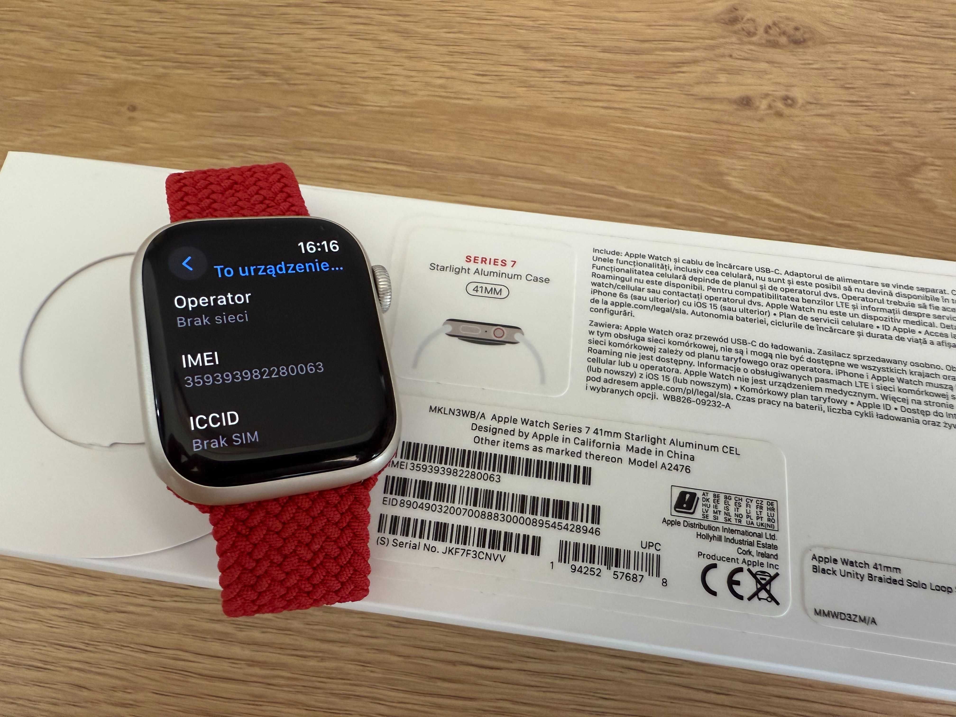 Apple Watch 7 - zegarek GPS + Cellular LTE 41 mm - księżycowa poświata