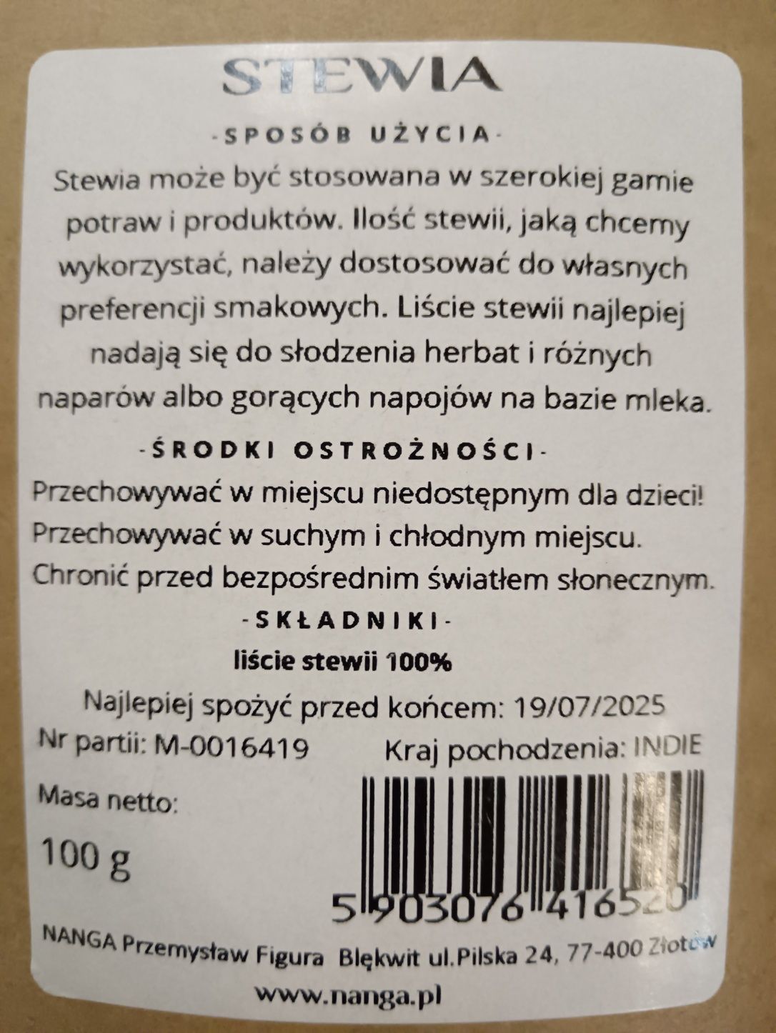 Stewia liść cięty 100 g