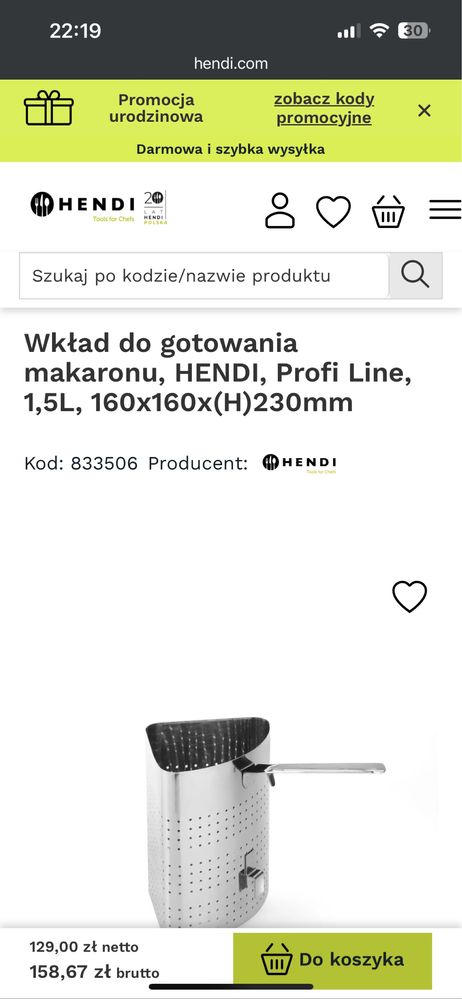 2 Wkłady do gotowania makaronu HENDI 833506