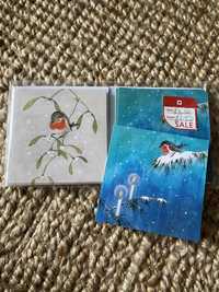 Kartki świąteczne 12 sztuk małe malowane koperty akwarela ptaki zimowe