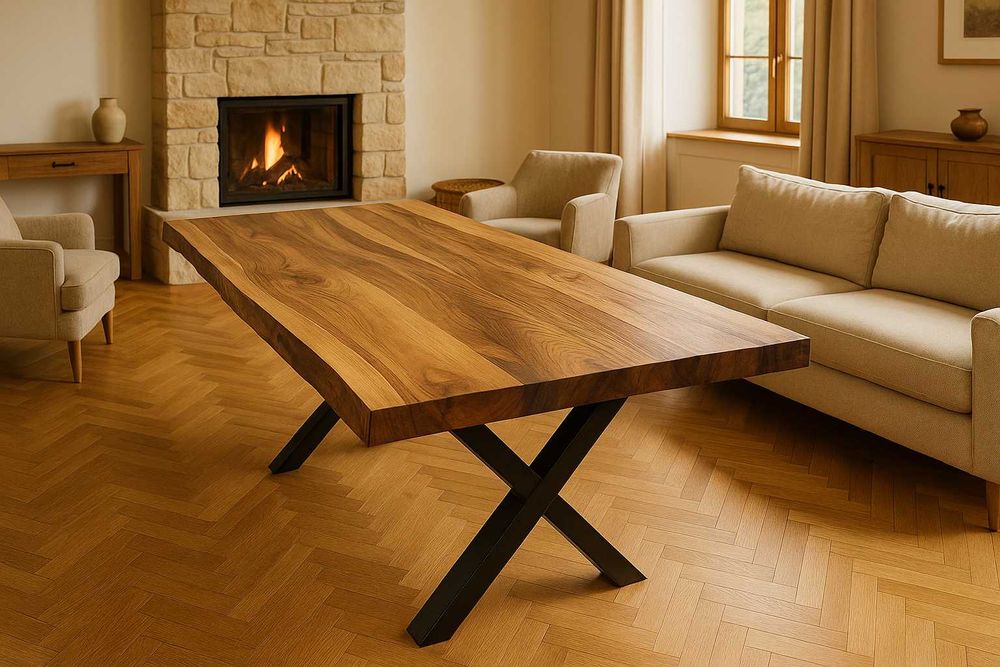 Sprzedam wyjątkowy stół z litego drewna orzecha włoskiego z żywicą