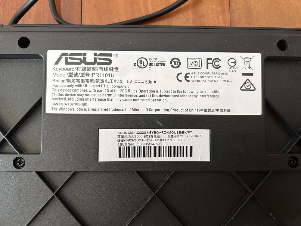 Teclado com cabo USB ASUS U2000
