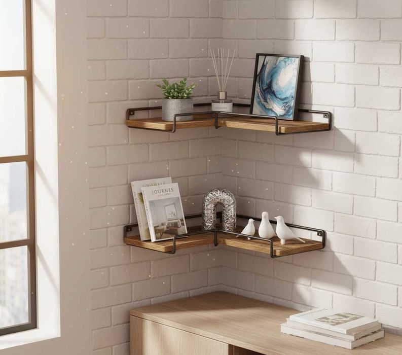 Półki Narożne Wiszące Zestaw 2 LOFT Vintage Ścienne 29x40 NOWE PREMIUM