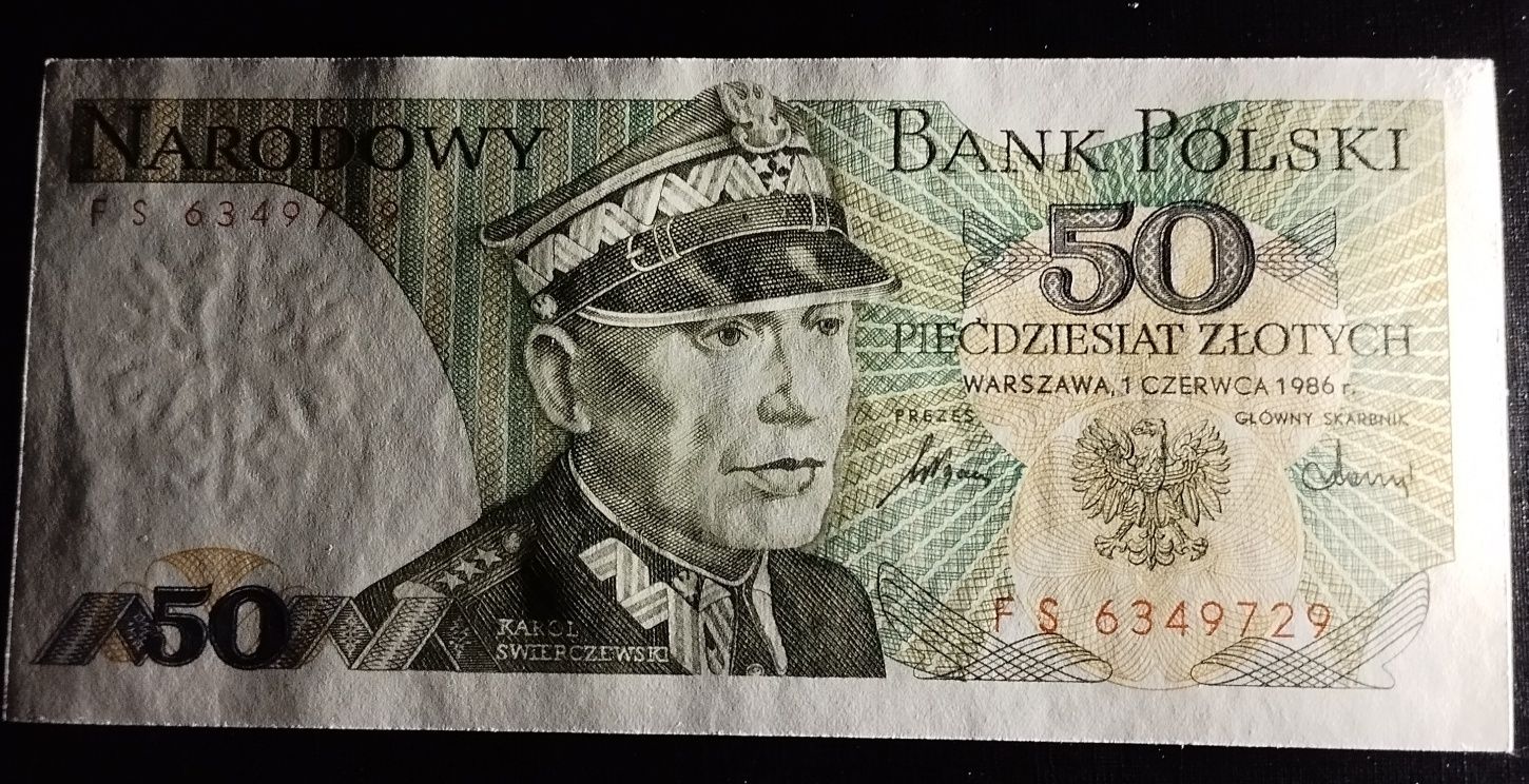 Banknot PRL 50 zł 1986r. Stan -UNC  FS (L3- mniej dostępna)
