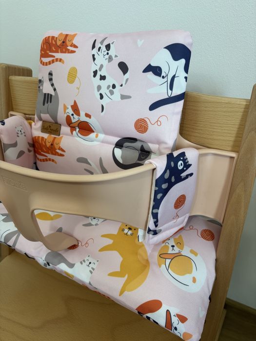 Poduszki wodoodporne do Stokke Tripp Trapp 2w1 koty róż pokrowce