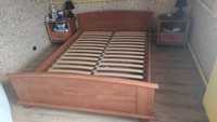 Łóżko drewniane 2 osobowe + szafki nocne + materac