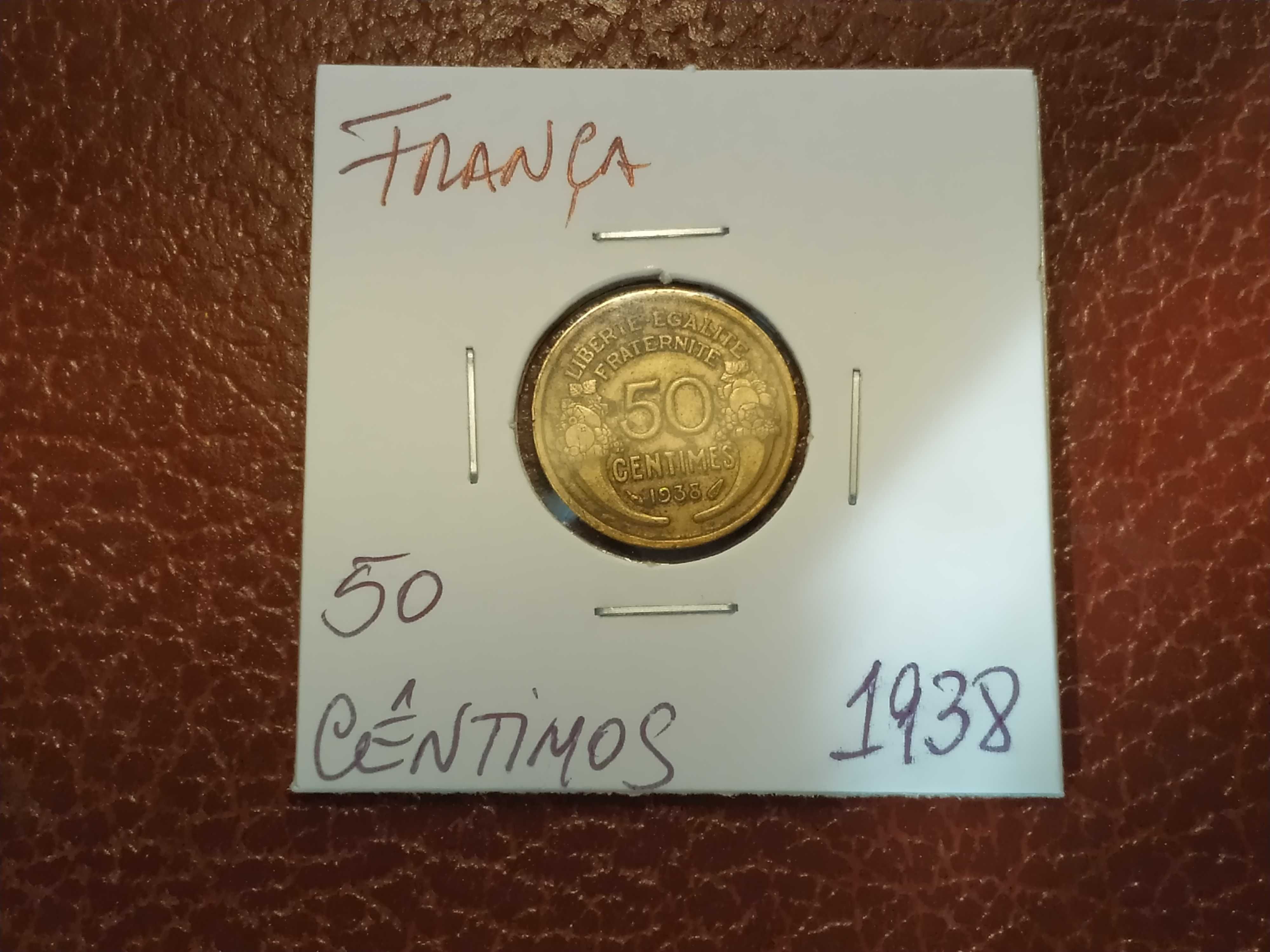 França - moeda de 50 centimes de 1938