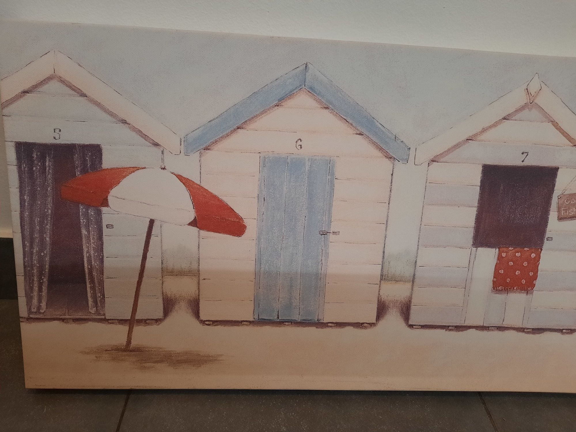 Obraz, grafika, drukowany na płótnie, domki na plaży,  90x30 cm