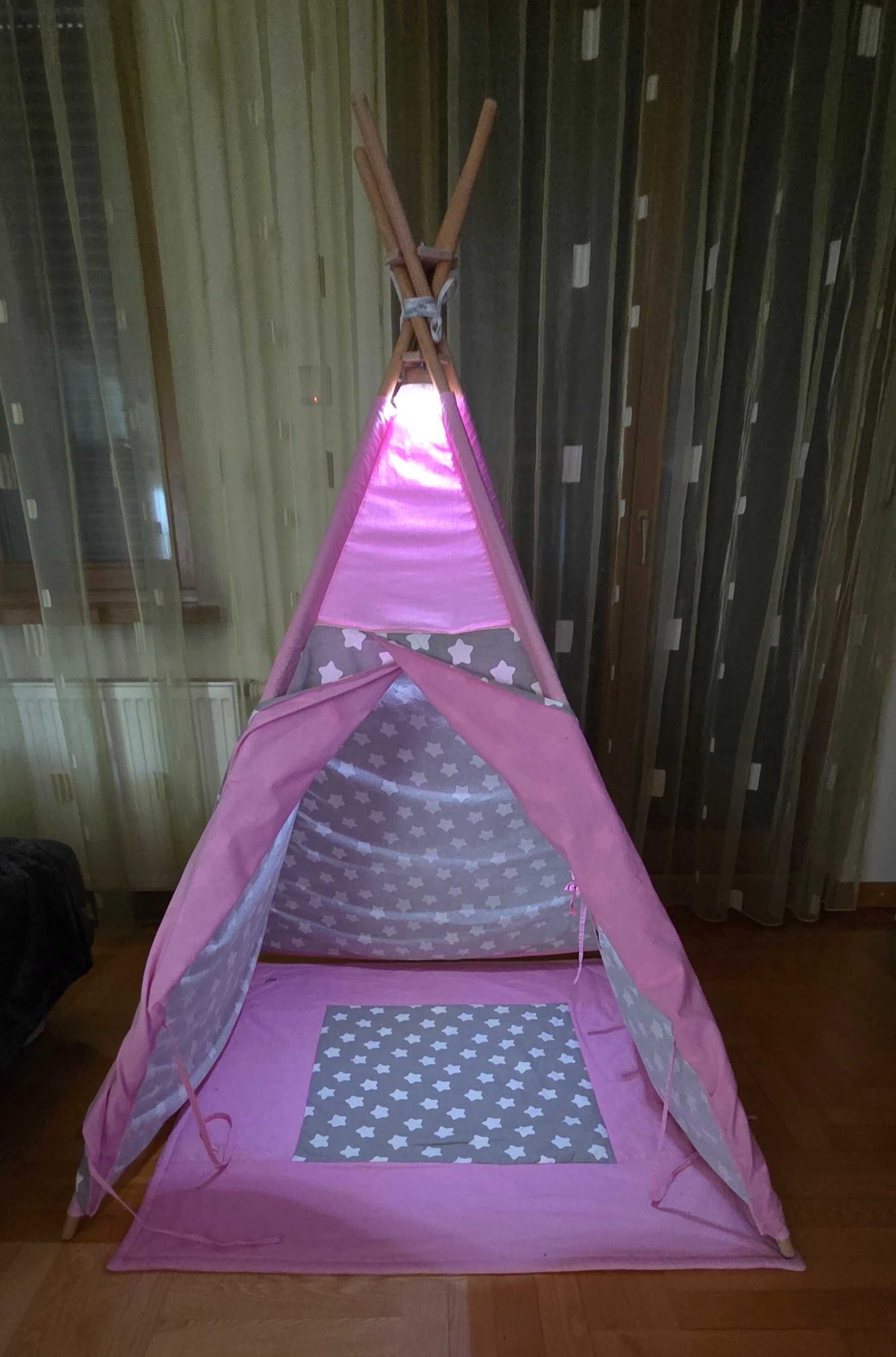 Namiot TIPI stan idealny z dodatkowym stabilizatorem i lampką LED