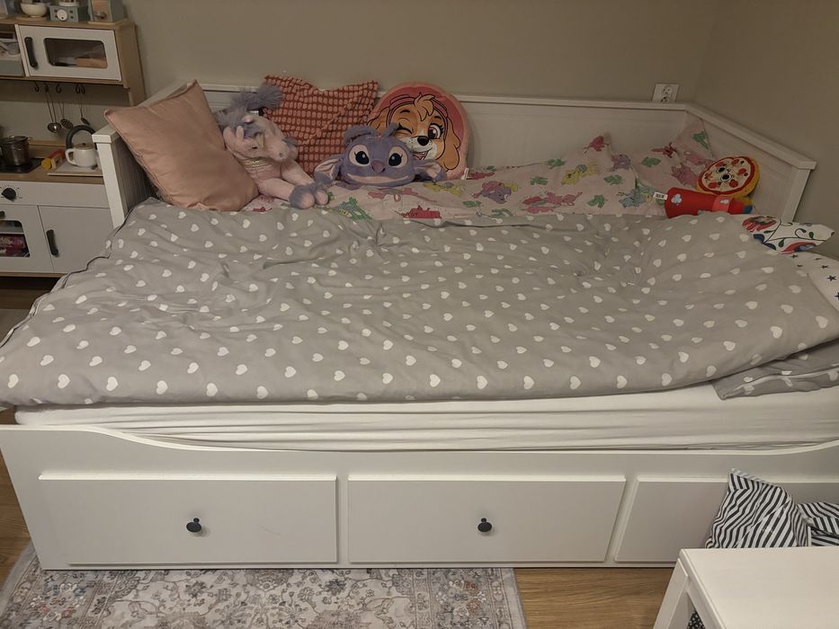 IKEA HEMNES Łóżko rozkładane z 3 szufladami BIAŁE + 2 materace