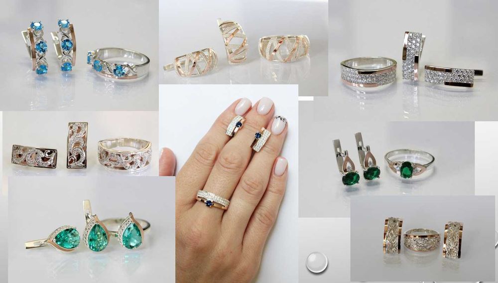 Срібні прикраси з золотом Сережки Каблучки у Подарунок Знижка 10%!