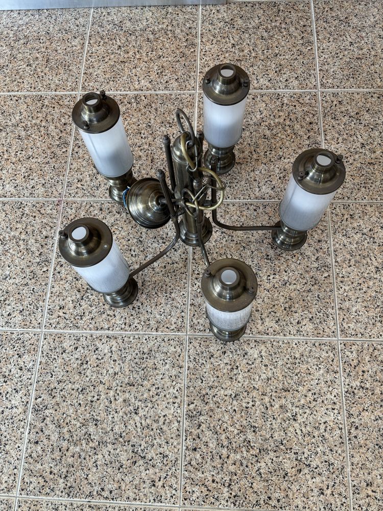Candeeiro de Tecto Vintage em Latão com 6 Braços