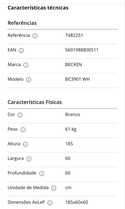 Frigorífico Combinado BECKEN 185cm 300L