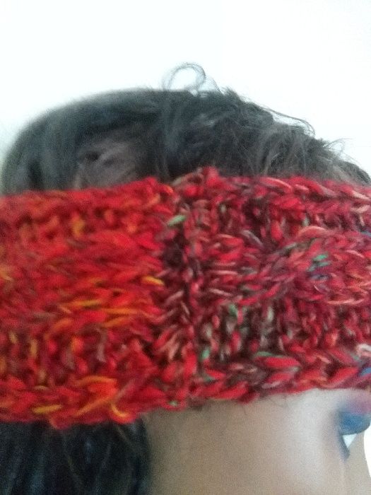 opaska handmade na głowę włosy uszy czapka wełniana na zimę czerwień