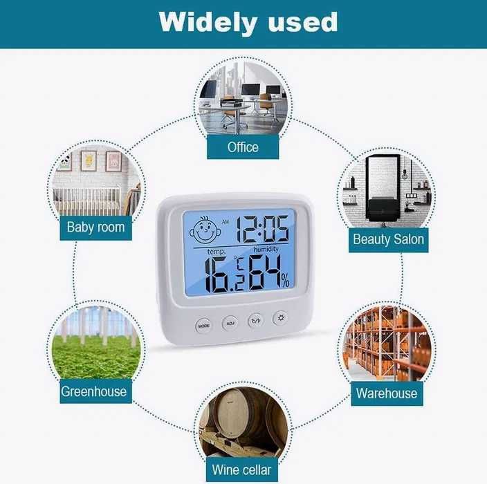 Цифровой термометр с гигрометром подсветкой и часами