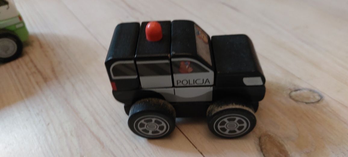 Samochody drewniana układanka ELEFUN policja straż pożarna śmieciarka