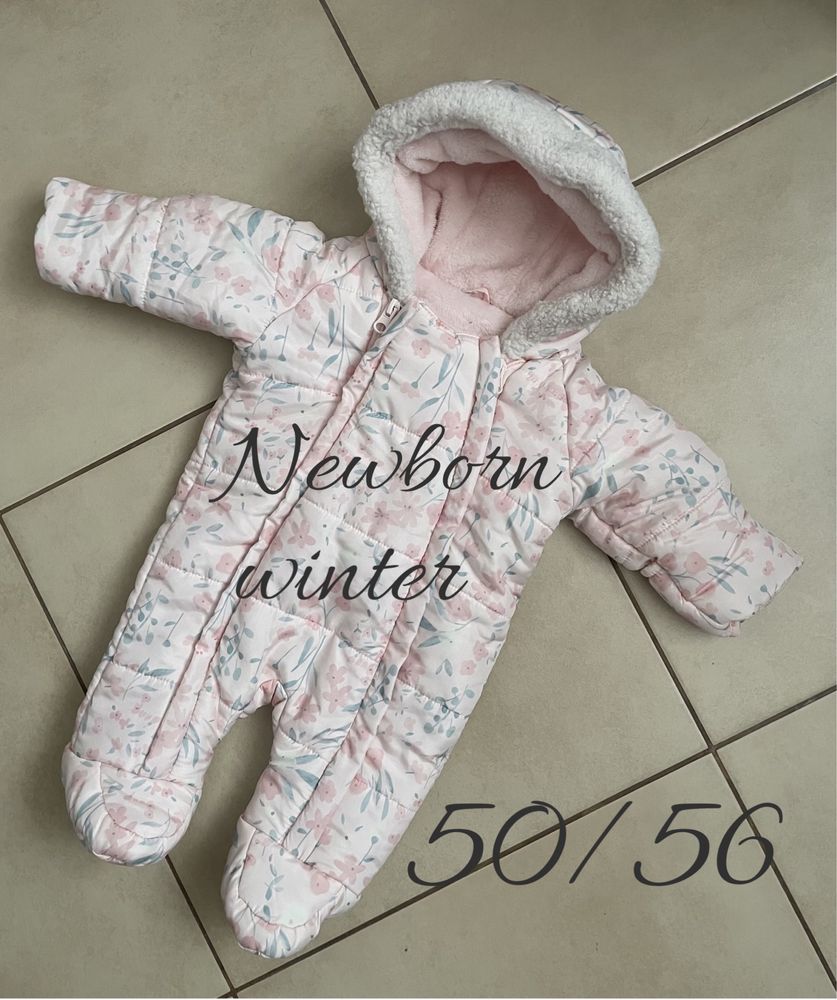 Newborn zimowy kombinezon w kwiaty floral falbana 50/56