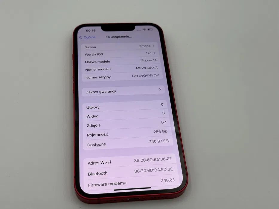 Okazja! Bateria 100%! iPhone 14 256GB Czerwony