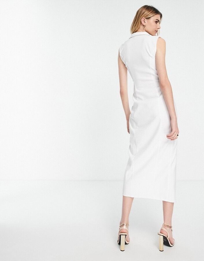 Asos Design 36 S Biała Sukienka Marynarkowa Midi H16009