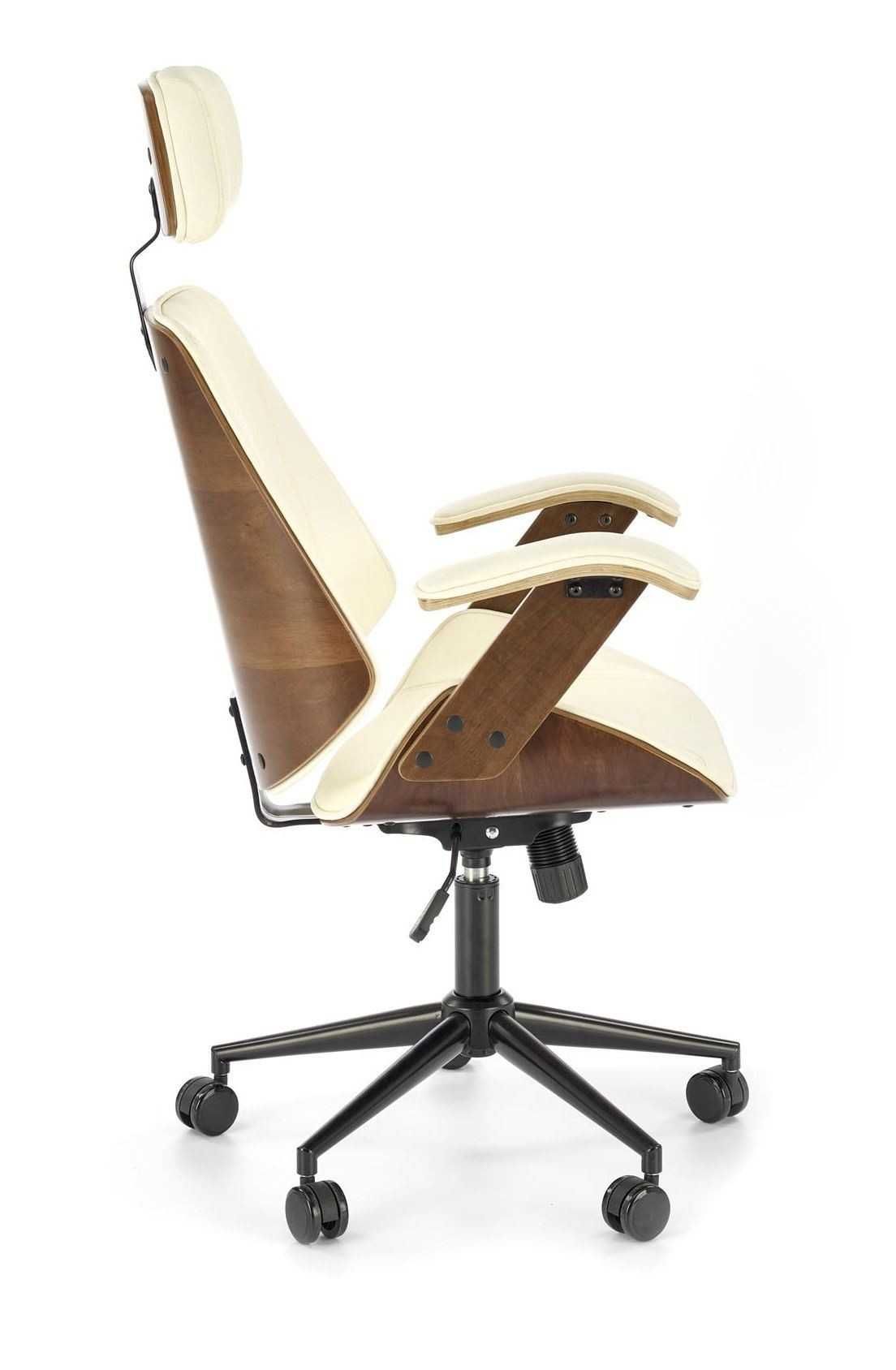 Fotel obrotowy biurowy kremowy IGNAZIO sklejka, eko skóra z zagłówkiem