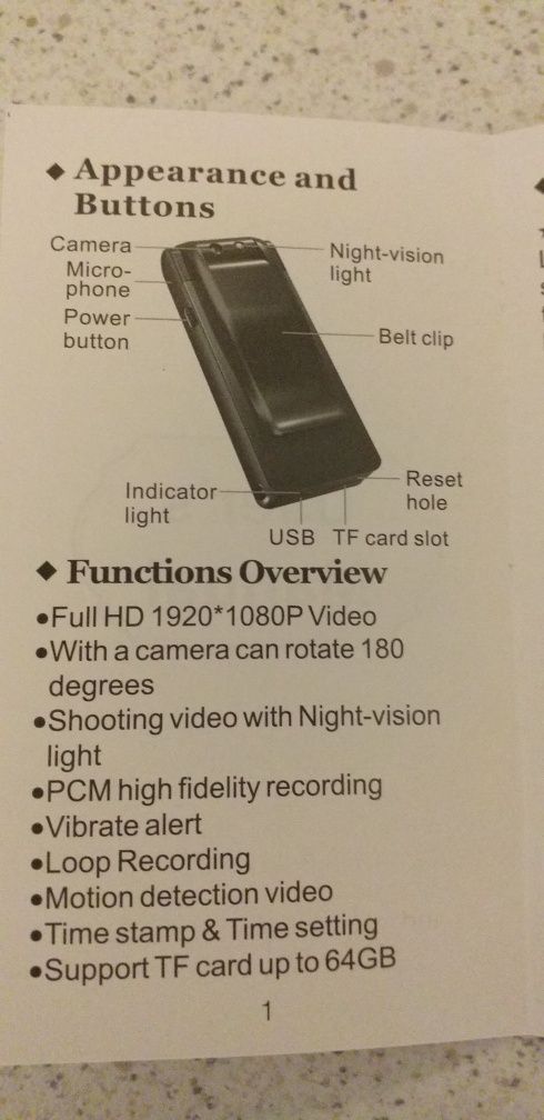 Mikrokamera audio-video A30 z rotacyjną kamerą