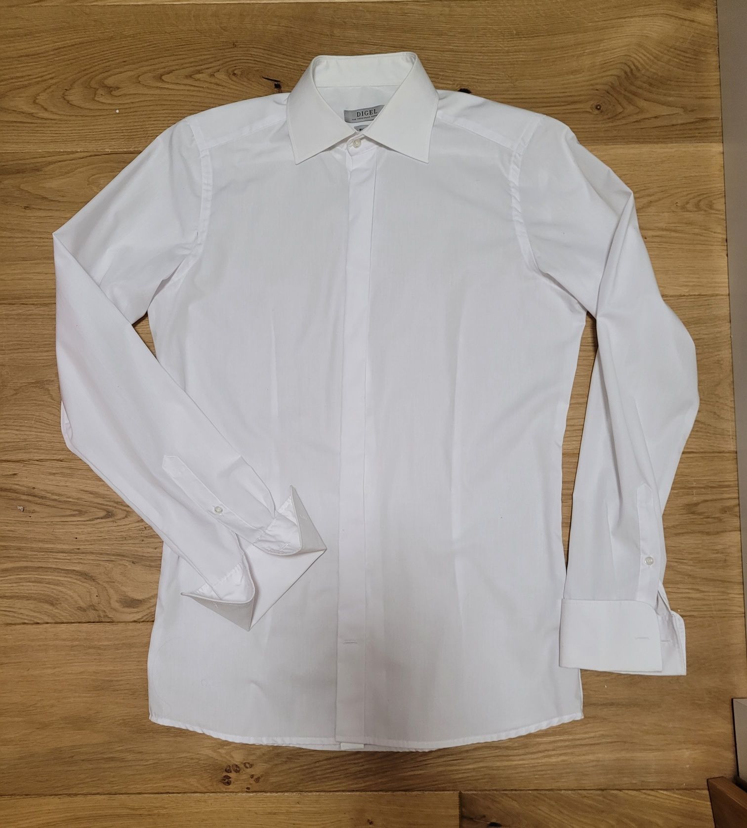 Slim biała koszula Digel z mankietami/ na spinki