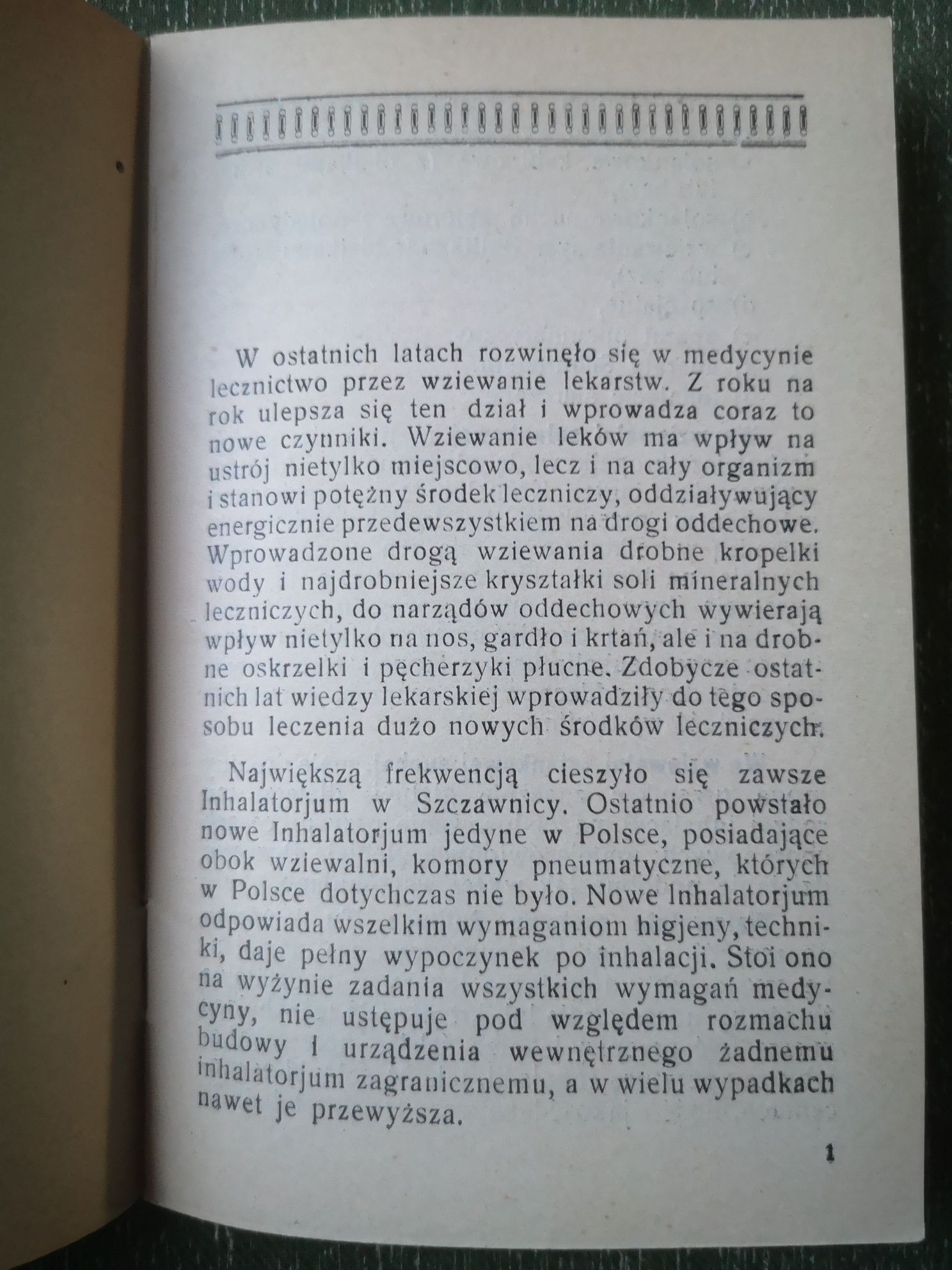 Broszura Inhalatorum w Szczawnicy 1930 Szczawnica