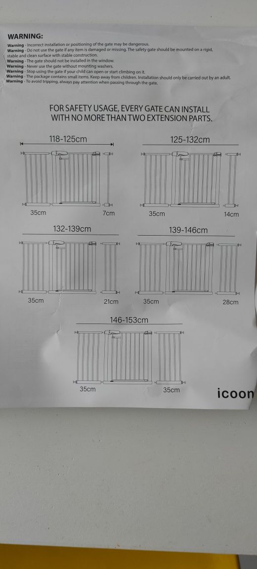 Bramka zabezpieczająca dla dzieci na schody ICOON 76-104cm