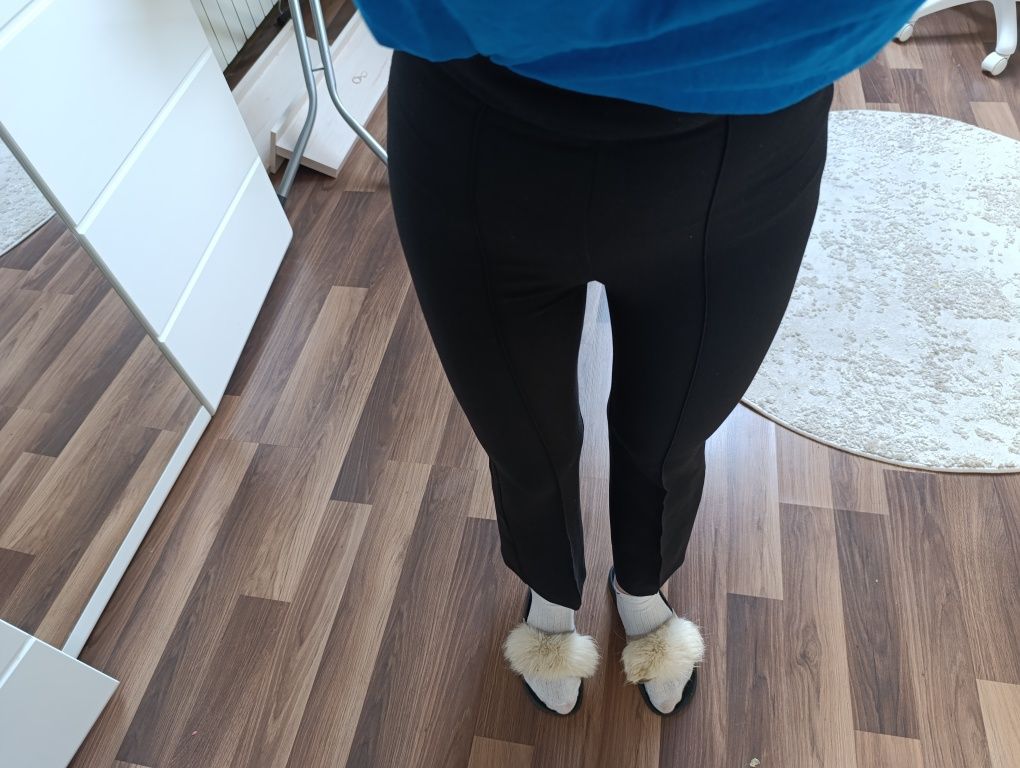 Spodnie cygaretki wysoki stan czarne eleganckie poszerzane nogawki XS