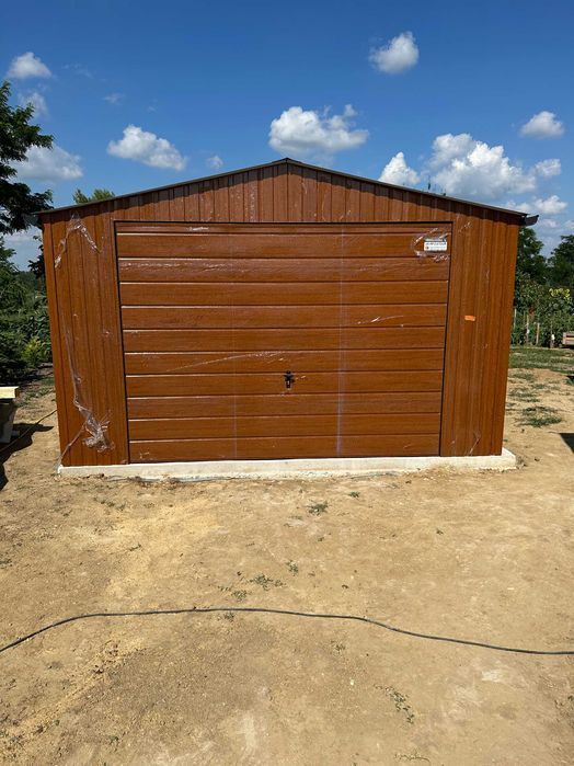 Garaż blaszany wzmocniony ocynkowany drewnopodobny 4x4 + wiata 4x4