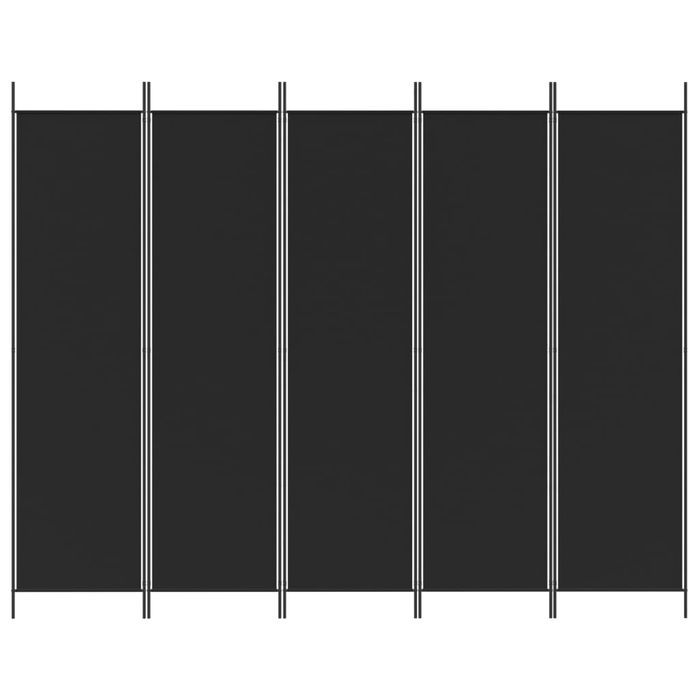 vidaXL Parawan 5-panelowy, czarny, 250x200 cm, tkanina