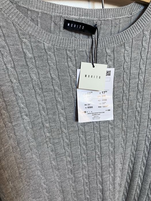 Mohito sweter w warkoczowy splot nowy szary r. s 36