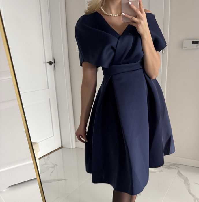 Granatowa sukienka midi 34 XS na studniówkę bal Andrzejki Asos