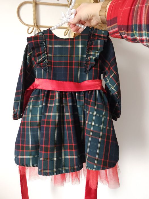 Sukienka tiulowa świąteczna czerwona ksieżniczka święta tiul krata 92