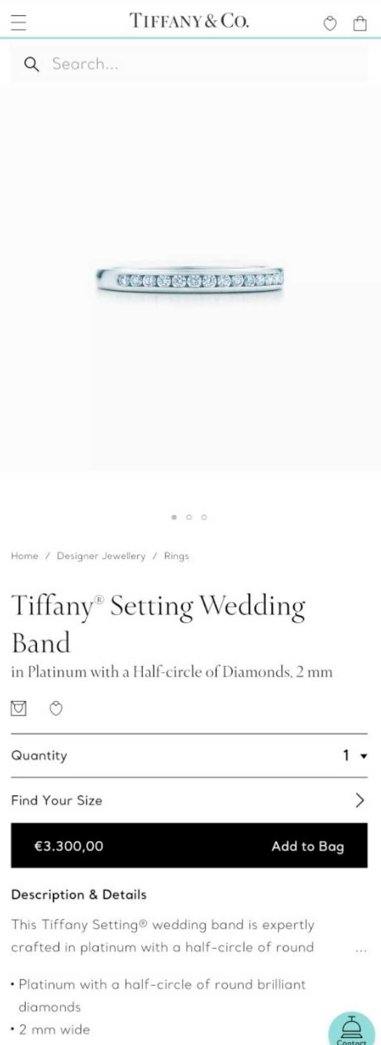 Жіноча платинова каблучка з діамантами Tiffany & Co Platinum 950