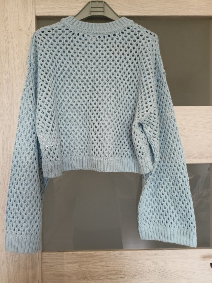 Sweter w ażurowy splot niebieski H&M roz S