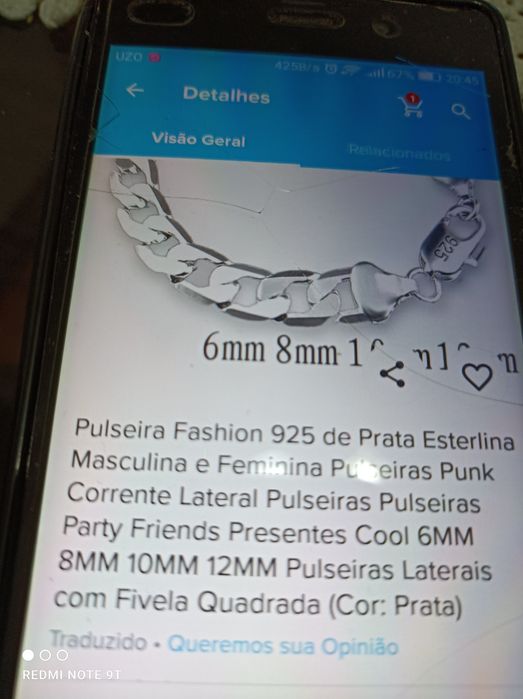 Pulseira Prateada Nova de 10 mm / 20cm