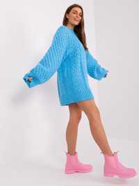 Sweter damski oversize niebieski dzianinowy akrylowy